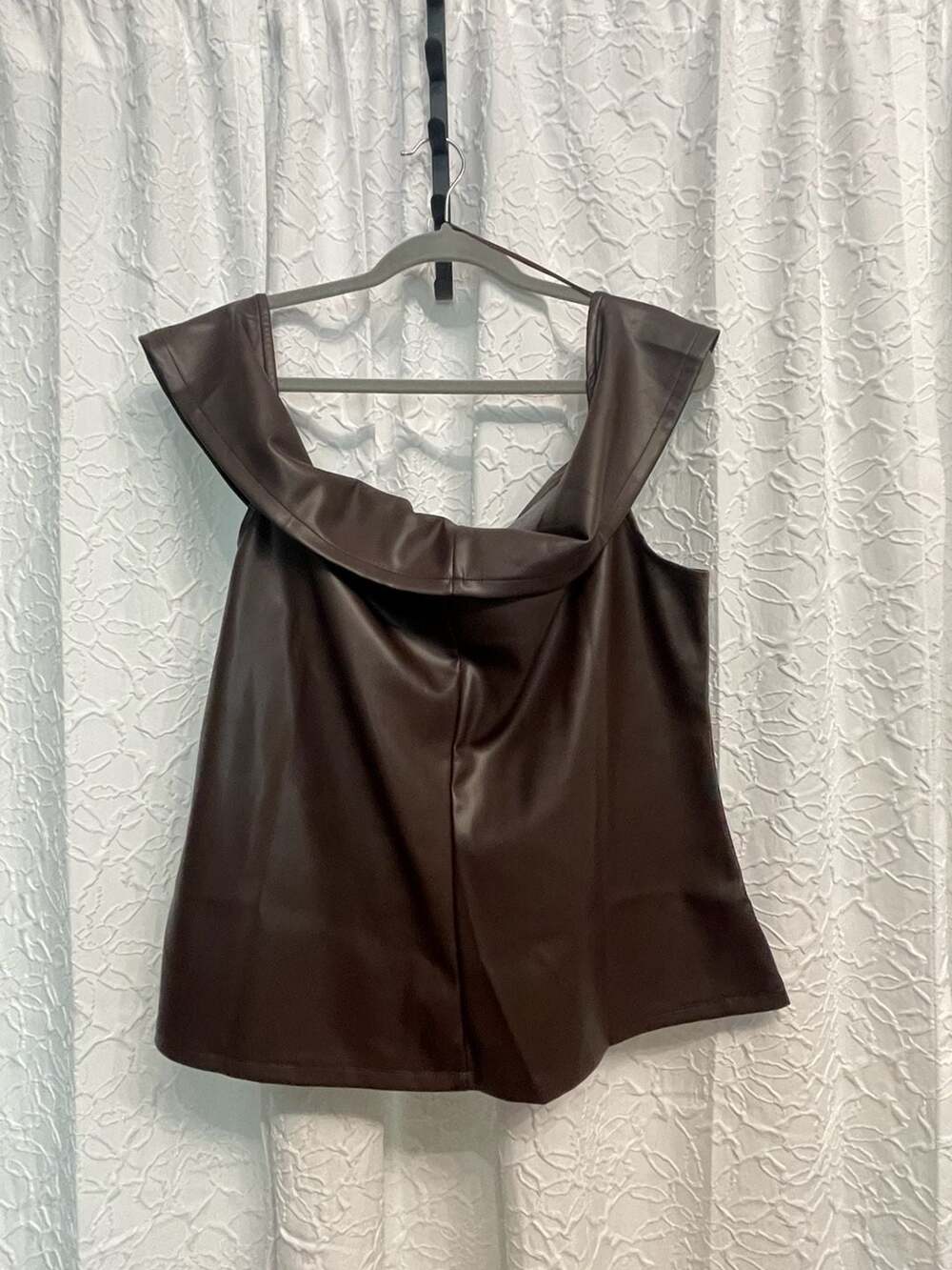 Fashion Nova Street Chic Faux Leather Off Shoulder Top Brown Blouse Women - Picture 2 of 5